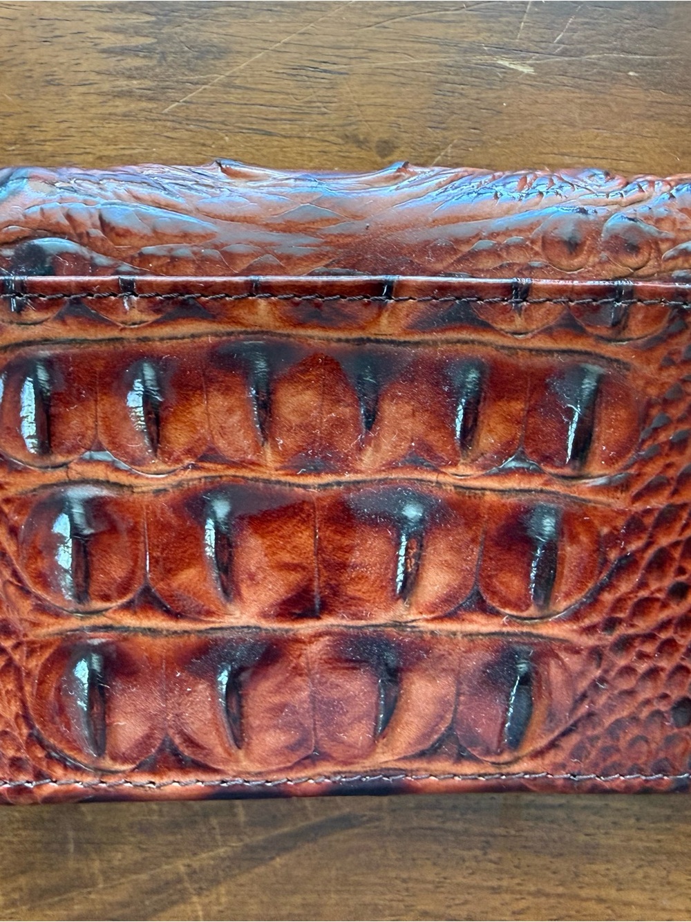 Brahmin Croc-Embossed Leather Wristlet in Rich Brown with Gold Hardware - Picture 4 of 7